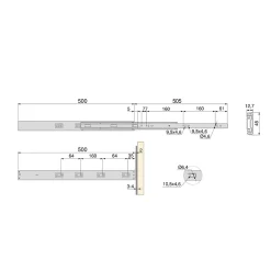 Emuca Lot de 5 jeux de coulisses pour tiroirs, roulement à billes, hauteur 45mm, profondeur 500mm, à sortie totale, avec push,