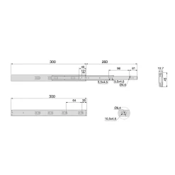 Emuca Lot de 5 jeux de coulisses pour tiroirs, roulement à billes, hauteur 45mm, profondeur 300mm, à sortie totale, avec push,