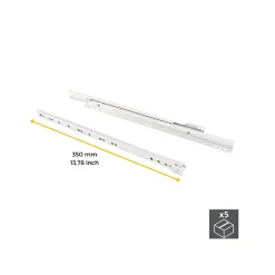 Emuca Lot de 5 jeux de coulisses de tiroir T30, fermeture à glissière, longueur 350mm, coulisse à sortie partielle, Acier, Blanc