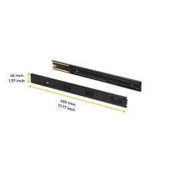 Emuca Lot de 5 jeux de Coulisses pour tiroirs, roulement à billes, hauteur 45mm, profondeur 450mm, sortie totale, fermeture