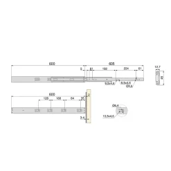 Emuca Lot de 5 jeux de coulisses pour tiroirs, roulement à billes, hauteur 45mm, profondeur 600mm, à sortie totale, avec push,