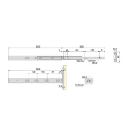 Emuca Lot de 5 jeux de coulisses pour tiroirs, roulement à billes, hauteur 45mm, profondeur 550mm, à sortie totale, avec push,