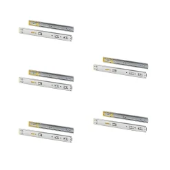 Emuca Lot de 5 jeux de coulisses pour tiroirs, roulement à billes, hauteur 45mm, profondeur 550mm, à sortie totale, avec push,