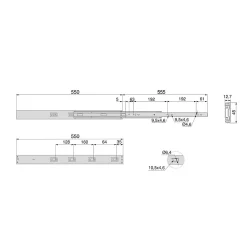 Emuca Lot de 5 jeux de coulisses pour tiroirs, roulement à billes, hauteur 45mm, profondeur 550mm, à sortie totale, avec push,