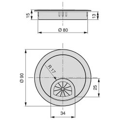Emuca Lot de 7 passe-câbles circulaires, diamètre 80mm, à encastrer Zamak, Chromé,