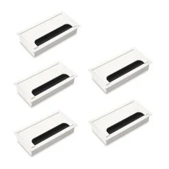 Emuca Lot de 5 Passe-câbles pour tables Quadrum, rectangulaires, 159x80mm, à encastrer, Aluminium, Peint en blanc