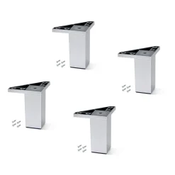 Emuca Lot de 4 pieds pour meuble Alumix 1, hauteur 100mm, Plastique, chromé