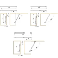 Emuca Lot de 10 pistons pour portes Relevable H, 5kg, course 100mm, avec loquets, acier et plastique, gris métallisé