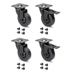 Emuca Lot de 4 roulettes Black avec plétine de montage, diamètre 75mm, Plastique et Acier, Noir