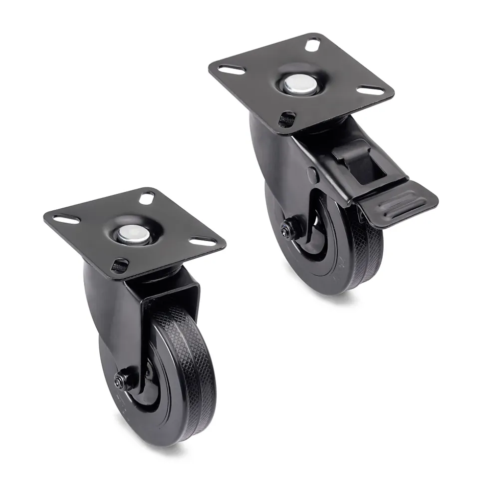 Emuca Lot de 4 roulettes Black avec plétine de montage, diamètre 75mm, Plastique et Acier, Noir