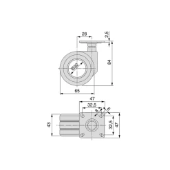 Emuca Lot de 4 roulettes Hole avec plétine de montage, diamètre 65mm, Acier, Peint en noir et Plastique
