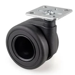 Emuca Lot de 4 roulettes Hole avec plétine de montage, diamètre 65mm, Acier, Peint en noir et Plastique