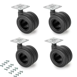 Emuca Lot de 4 roulettes Hole avec plétine de montage, diamètre 65mm, Acier, Peint en noir et Plastique