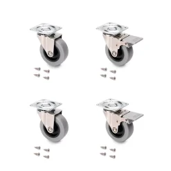 Emuca Lot de 4 roulettes Slip avec plétine de montage, diamètre 50mm, Acier et Plastique, Gris Plastique