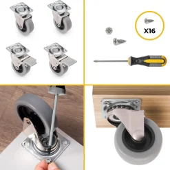 Emuca Lot de 4 roulettes Slip avec plétine de montage, diamètre 50mm, Acier et Plastique, Gris Plastique
