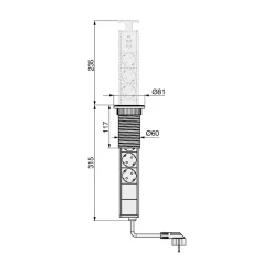 Emuca Multiconnecteur élevable Vertikal A+C, EU, Peint en aluminium, Plastique et Aluminium.