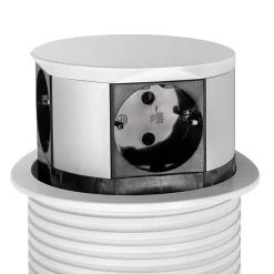 Emuca Multiconnecteur Vertikal Push diamètre 100mm, 3 prises de type Schuko, 1 USB type A, 1 USB type C, Acier et Plastique, Peint