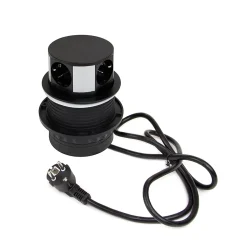 Emuca Multiconnecteur Vertikal Push diamètre 100mm, 3 prises de type Schuko, 1 USB type A, 1 USB type C, Acier et Plastique, Peint