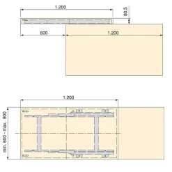 Emuca Rails de table coulissante Twice Top, Aluminium, Anodisé mat