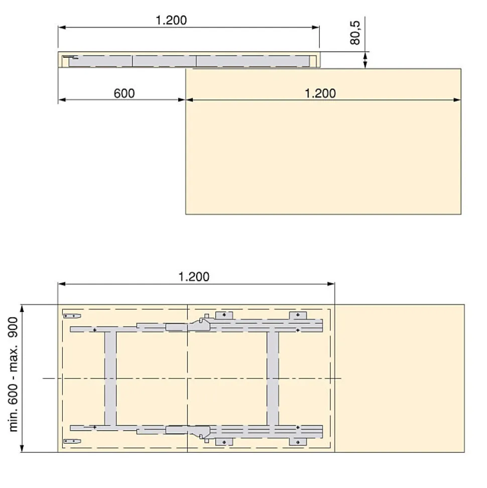 Emuca Rails de table coulissante Twice Top, Aluminium, Anodisé mat
