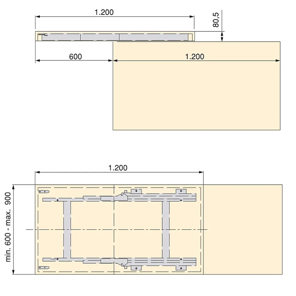 Emuca Rails de table coulissante Twice Top, Aluminium, Anodisé mat
