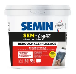 Enduit de Rebouchage Allégé pour Trous et Fissures Importants, Sem-Light Semin, Intérieur, Seau de 5 L