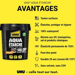 Enduit d'étanchéité noir UHU Aqua étanche pot de 750 ml