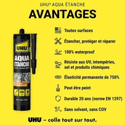 Enduit d'étanchéité noir UHU Aqua étanche cartouche de 310g