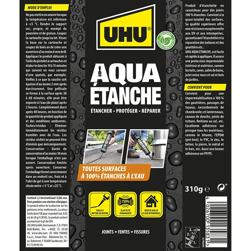 Enduit d'étanchéité noir UHU Aqua étanche cartouche de 310g