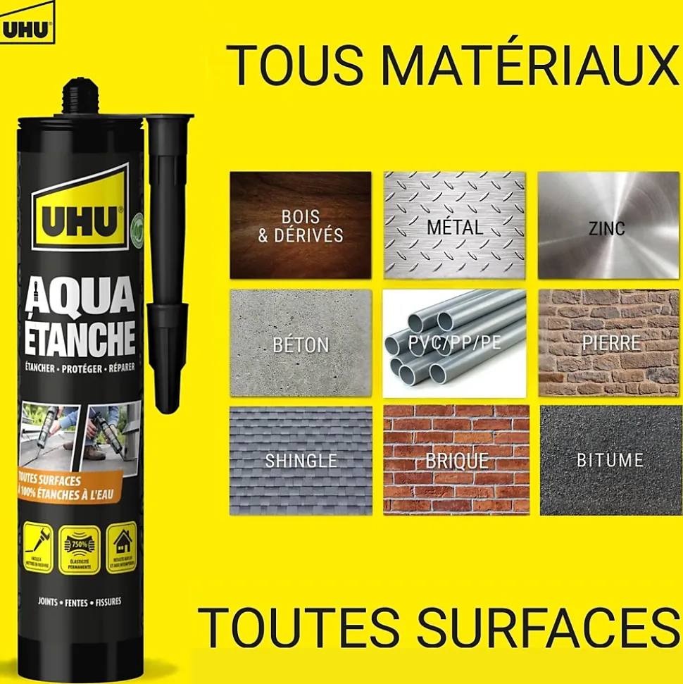 Enduit d'étanchéité noir UHU Aqua étanche cartouche de 310g