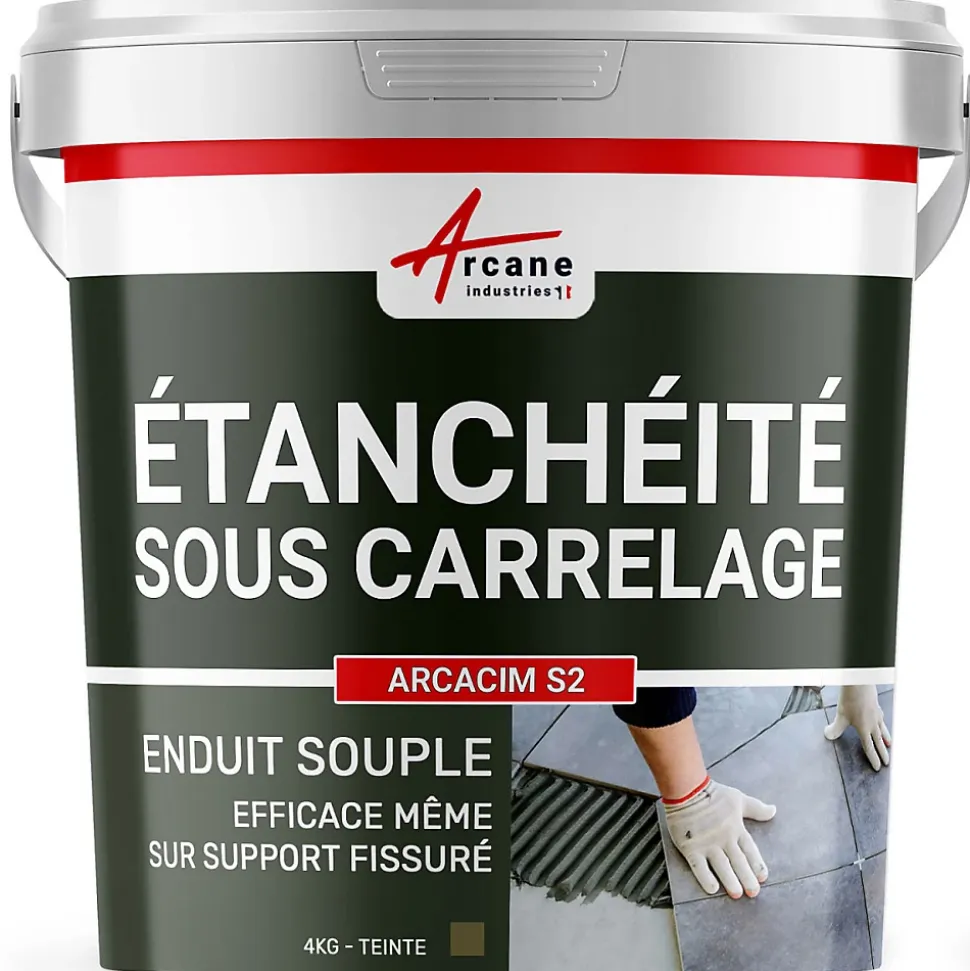 Enduit d'étanchéité sous carrelage dalle/chape extérieure - ARCACIM S2 Gris Marron Proche - RAL 7013 - 4 kg - ARCANE INDUSTRIES