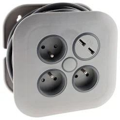 Enrouleur 3 x 2P+T + 2x USB - 7m - gris - Zenitech