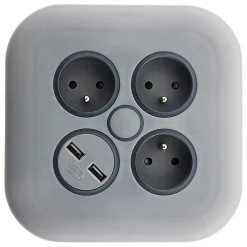 Enrouleur 3 x 2P+T + 2x USB - 7m - gris - Zenitech