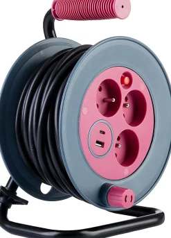 Enrouleur bricolage 3 prises + 2 USB-A/C - Rose - Zenitech