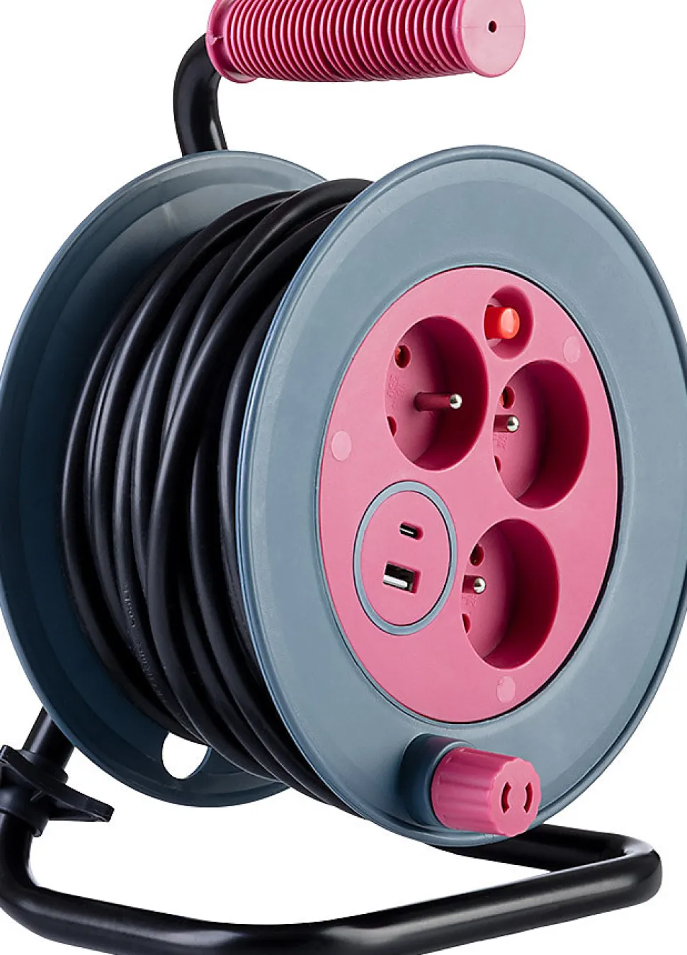Enrouleur bricolage 3 prises + 2 USB-A/C - Rose - Zenitech
