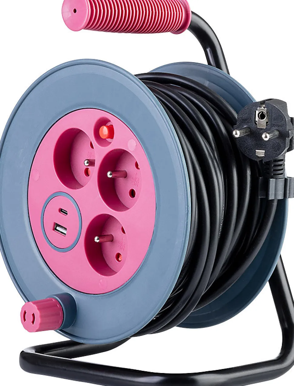 Enrouleur bricolage 3 prises + 2 USB-A/C - Rose - Zenitech