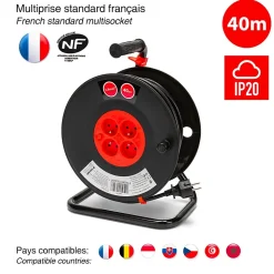 Enrouleur bricolage, 4 prises, 40 mètres, 3G1.5mm2, NF