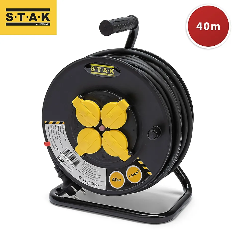 Enrouleur chantier, 4 prises, 40 mètres, 3G1.5mm2, NF, IP44