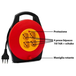 Enrouleur de câble domestique 4 prises, câble H05VV-F3G1.0MM2, 10M, CE