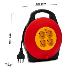 Enrouleur de câble domestique 4 prises, câble H05VV-F3G1.0MM2, 10M, CE