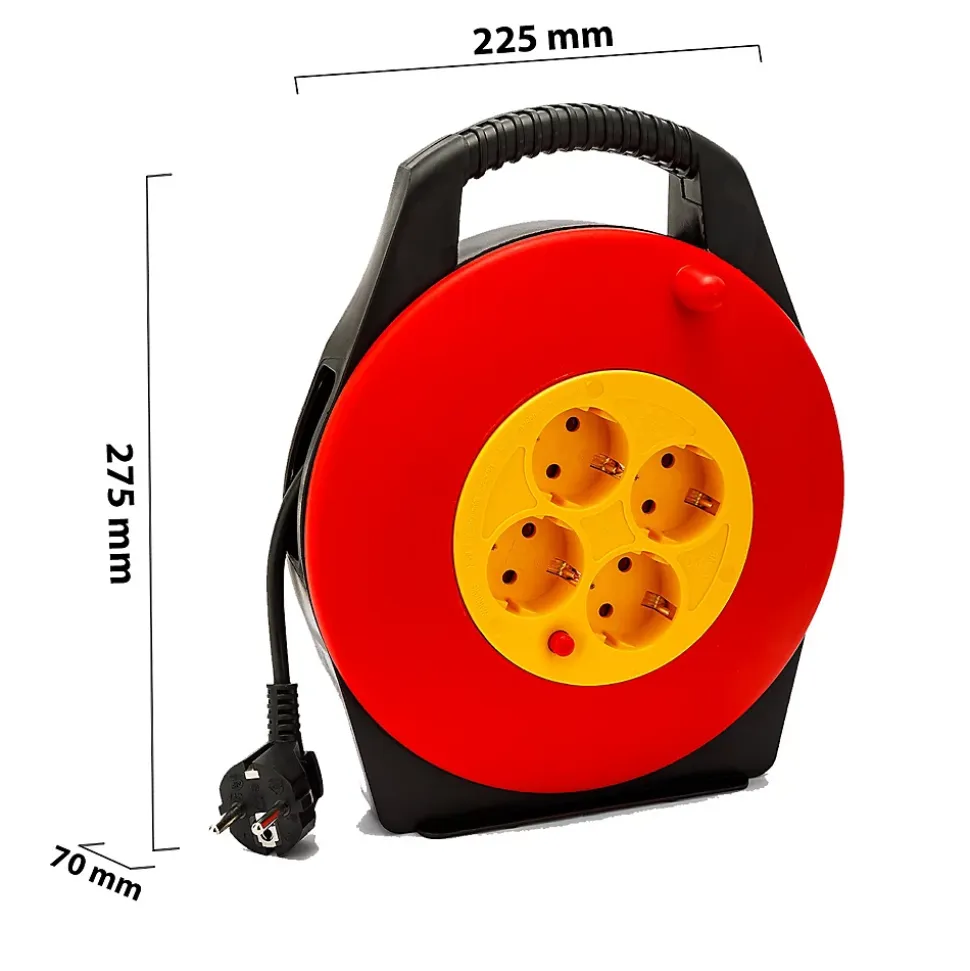 Enrouleur de câble domestique 4 prises Schuko standards, câble H05VV-F3G1.0MM2, 10M ,CE