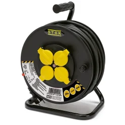 Enrouleur de câble électrique professionnel, 4 prises et fiche Schuko, H07RN-F3G1.5MM2, 25M , GS (TUV), IP44.
