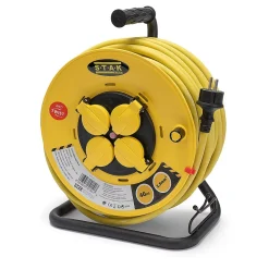 Enrouleur de chantier, 4 prises, 3G2.5, 25 mètres , NF, IP44. Platine fixe et guide cable