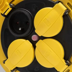 Enrouleur de chantier, 4 prises, 3G2.5, 40 mètres , NF, IP44. Platine fixe et guide cable