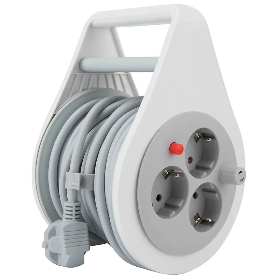Enrouleur domestique Schuko 3 prises 7m - Gris - Zenitech