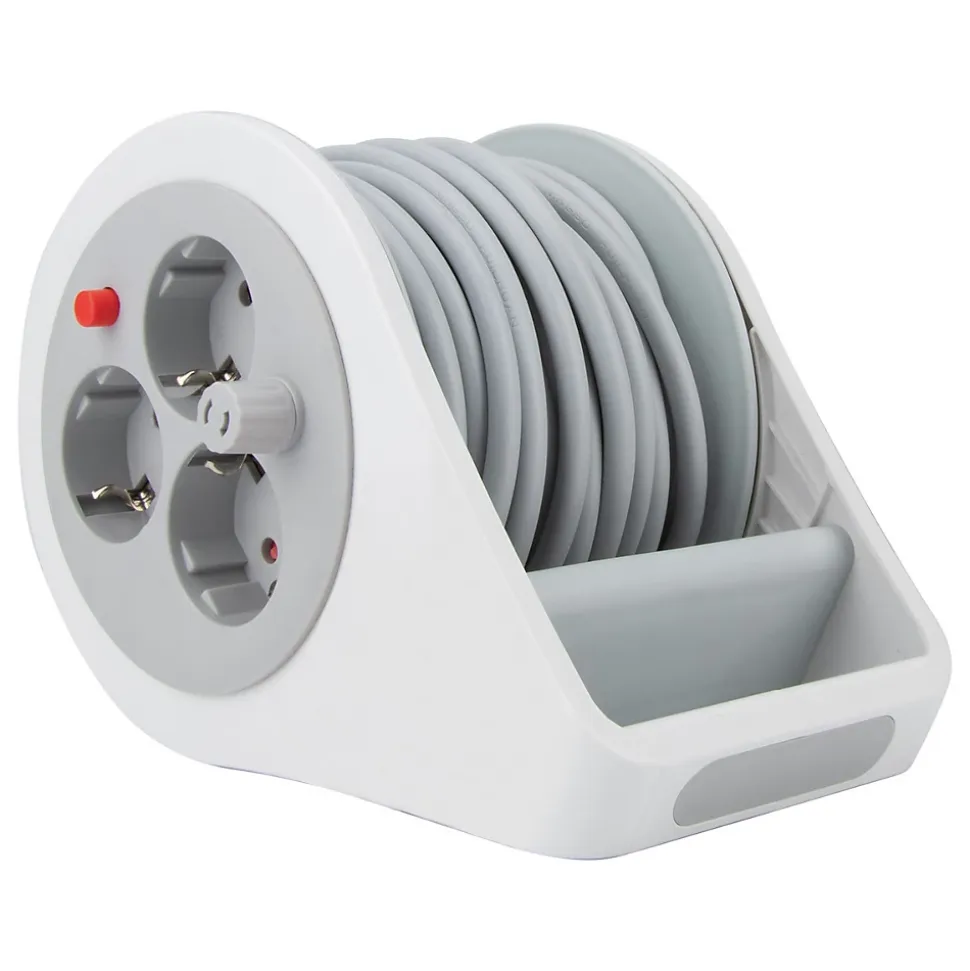 Enrouleur domestique Schuko 3 prises 7m - Gris - Zenitech
