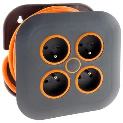 Enrouleur domestique 4x2P+T - 7m orange Zenitech