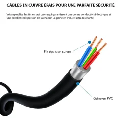 Enrouleur électrique domestique 10m, H05VV-F3G1.0MM2, 4 prises françaises 2P+T 16A, NF, CE