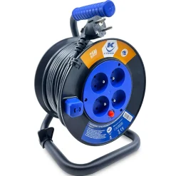 Enrouleur 25M 3G1.5 IP20 avec 4 Prises à Clapet, Robuste et Idéal pour Usage Intensif en Intérieur