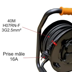 Enrouleur PRO de chantier 3G2.5 40m IP44 platine fixe (anti twist) - câble H07RN-F- 4 prises 16A - garantie 2 ans
